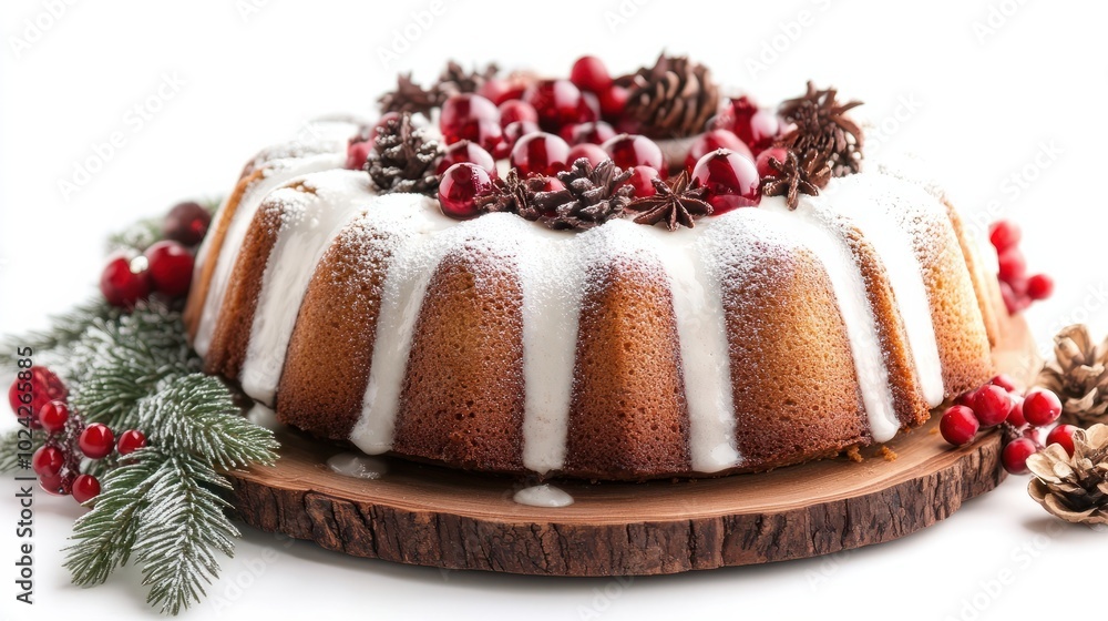 Rum Cake, A rich cake soaked in rum, commonly enjoyed during Christmas in the Caribbean and some parts of Europe. isolated on white background Rum Cake, A rich cake soaked in rum, commonly enjoyed during Christmas in the Caribbean and some parts of Europe. isolated on white background