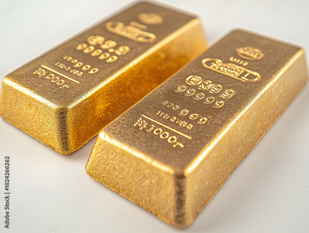 gold bars lying on a white surface. gold bars lying on a white surface.