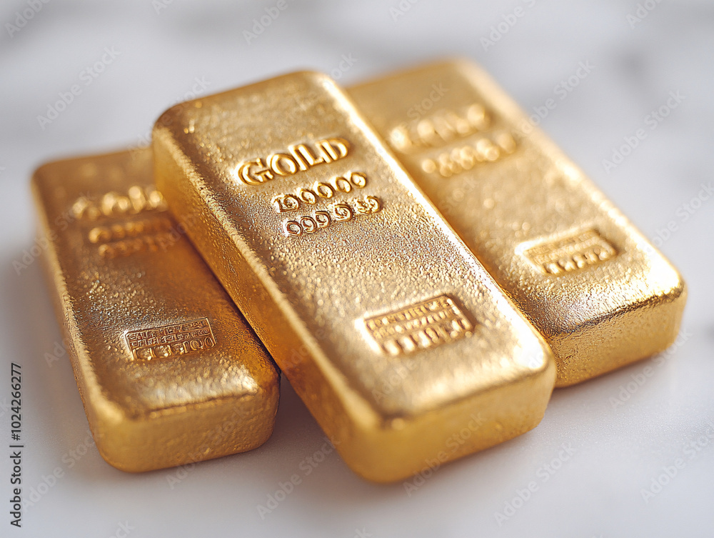 gold bars lying on a white surface. gold bars lying on a white surface.