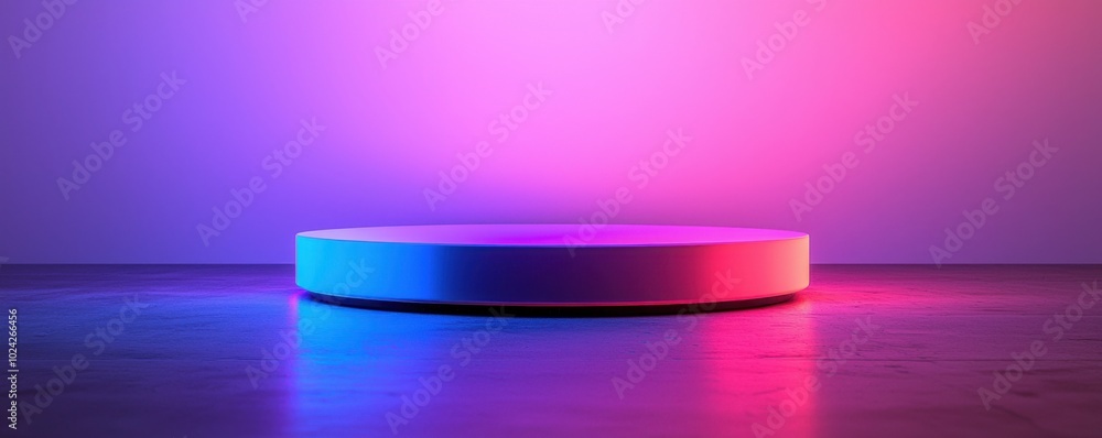 A modern pedestal illuminated with vibrant pink and blue lights, perfect for showcasing products in creative photography A modern pedestal illuminated with vibrant pink and blue lights, perfect for showcasing products in creative photography