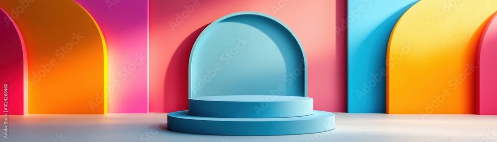 A modern, colorful backdrop featuring curved shapes, perfect for product displays, photography, or creative presentations A modern, colorful backdrop featuring curved shapes, perfect for product displays, photography, or creative presentations