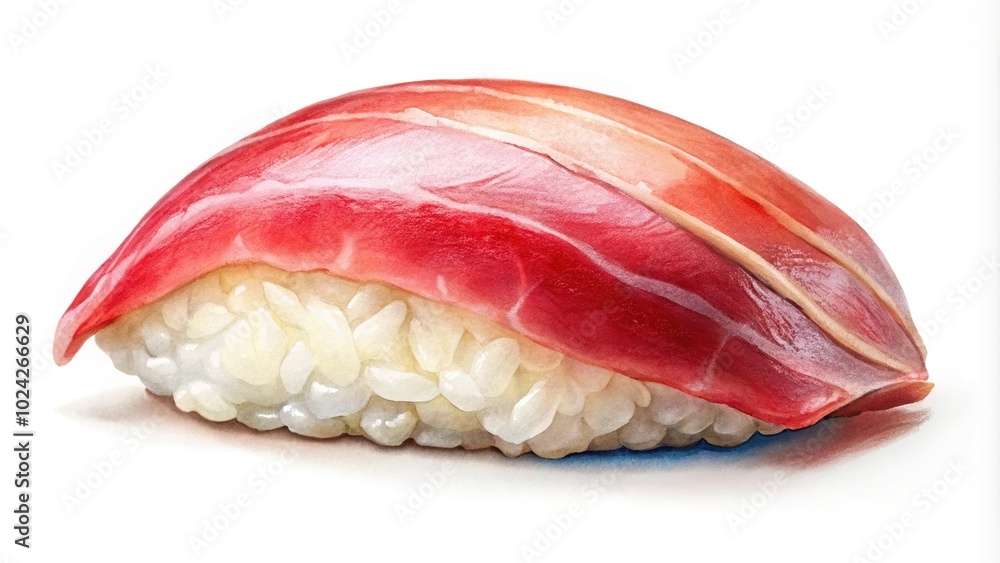Watercolor illustration of Maguro sushi with depth of field effect on white background Watercolor illustration of Maguro sushi with depth of field effect on white background
