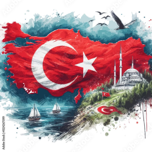 Artistic map art of turkey with glimpse of Istanbul 
