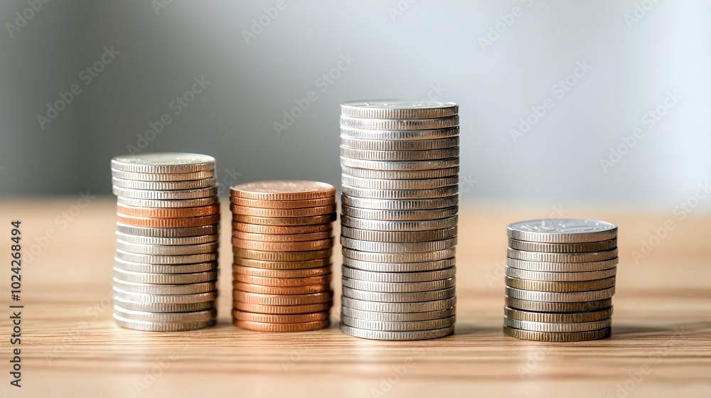 A stack of coins growing taller representing a steady increase in savings wealth and financial growth over time through strategic investment budgeting and compound interest A stack of coins growing taller representing a steady increase in savings wealth and financial growth over time through strategic investment budgeting and compound interest