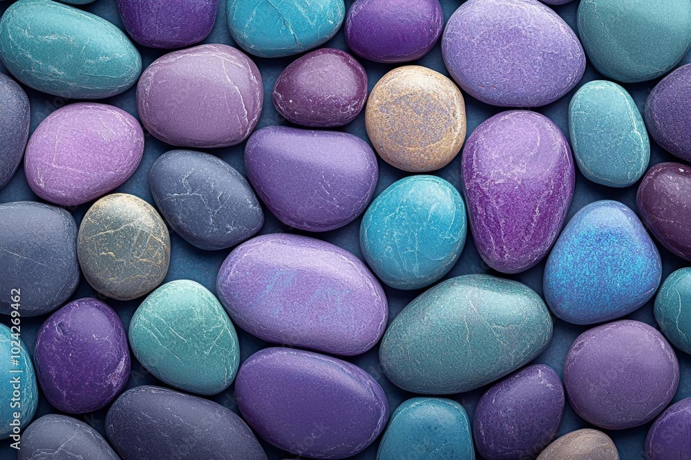 A vibrant assortment of purple and turquoise stones, perfect for background textures or decorative projects.