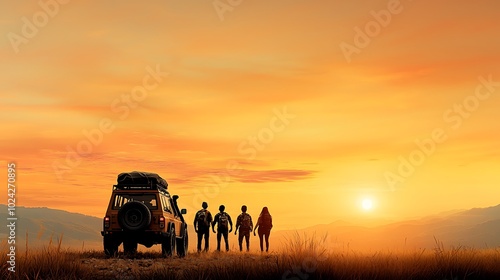 A group of friends enjoying a spontaneous road trip, filled with laughter and excitement, surrounded by stunning landscapes. They are carefree, embracing the adventure without any thoughts of 
