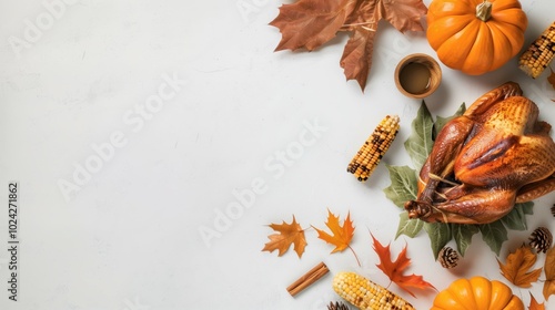 Thanksgiving Feast with Roasted Turkey and Fall Decor photo