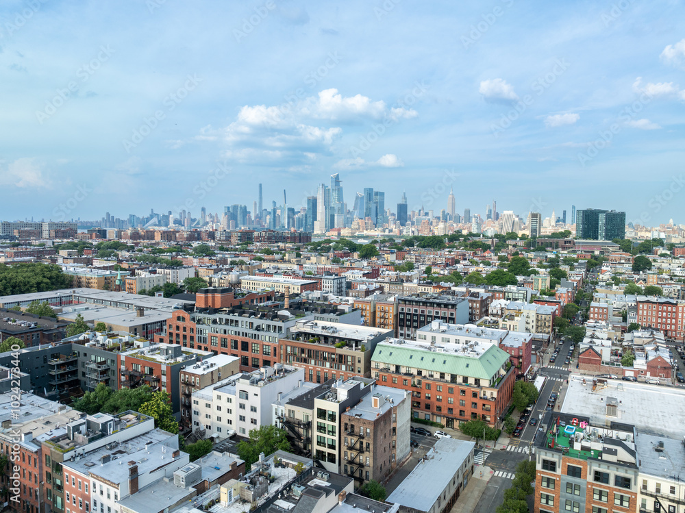 Fototapeta premium Aerial View of Hoboken and New Jersey Skyline on the background