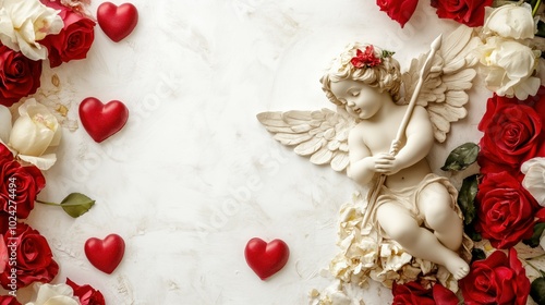 Angelic Valentine's Day Cherub with Red Roses