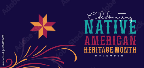 Native american heritage Month greeting Vector banner, poster, card, content for social media with the text Native american heritage background