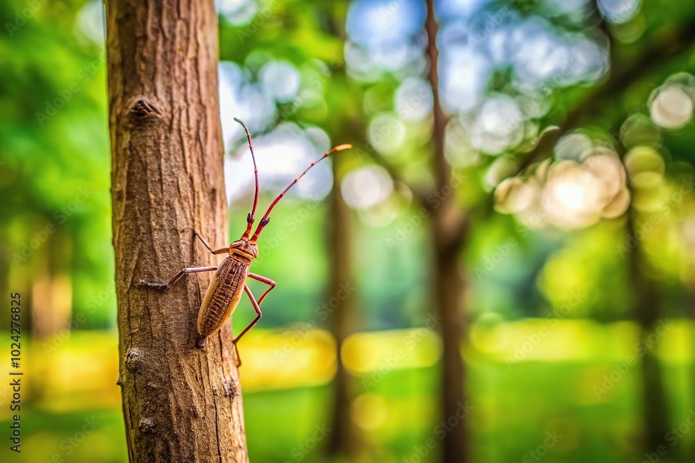 Close-up of a stick on a tree with a small bug Close-up of a stick on a tree with a small bug