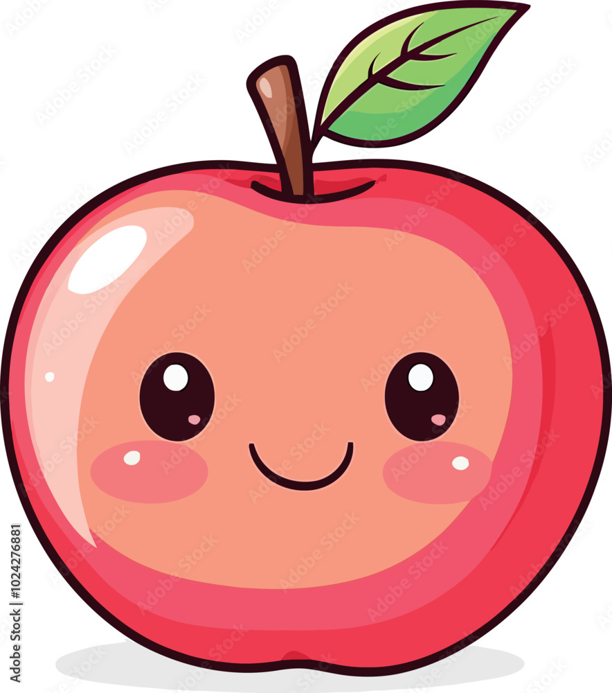 Cute Cartoon Red Apple with Sparkling Eyes and Cheerful Smile Cute Cartoon Red Apple with Sparkling Eyes and Cheerful Smile