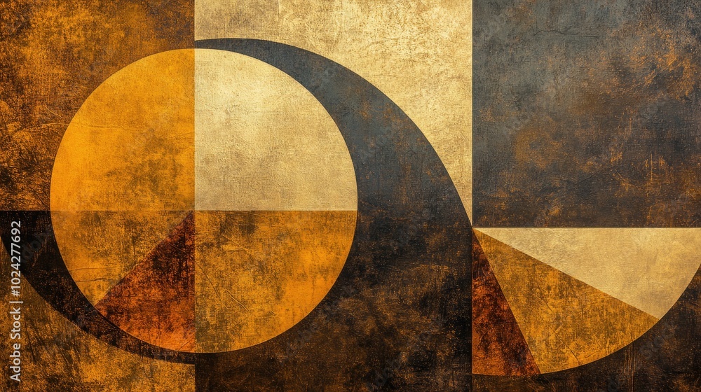 Abstract geometric design artwork ideal for wall decor murals and poster applications featuring original painting elements in gold tones Abstract geometric design artwork ideal for wall decor murals and poster applications featuring original painting elements in gold tones