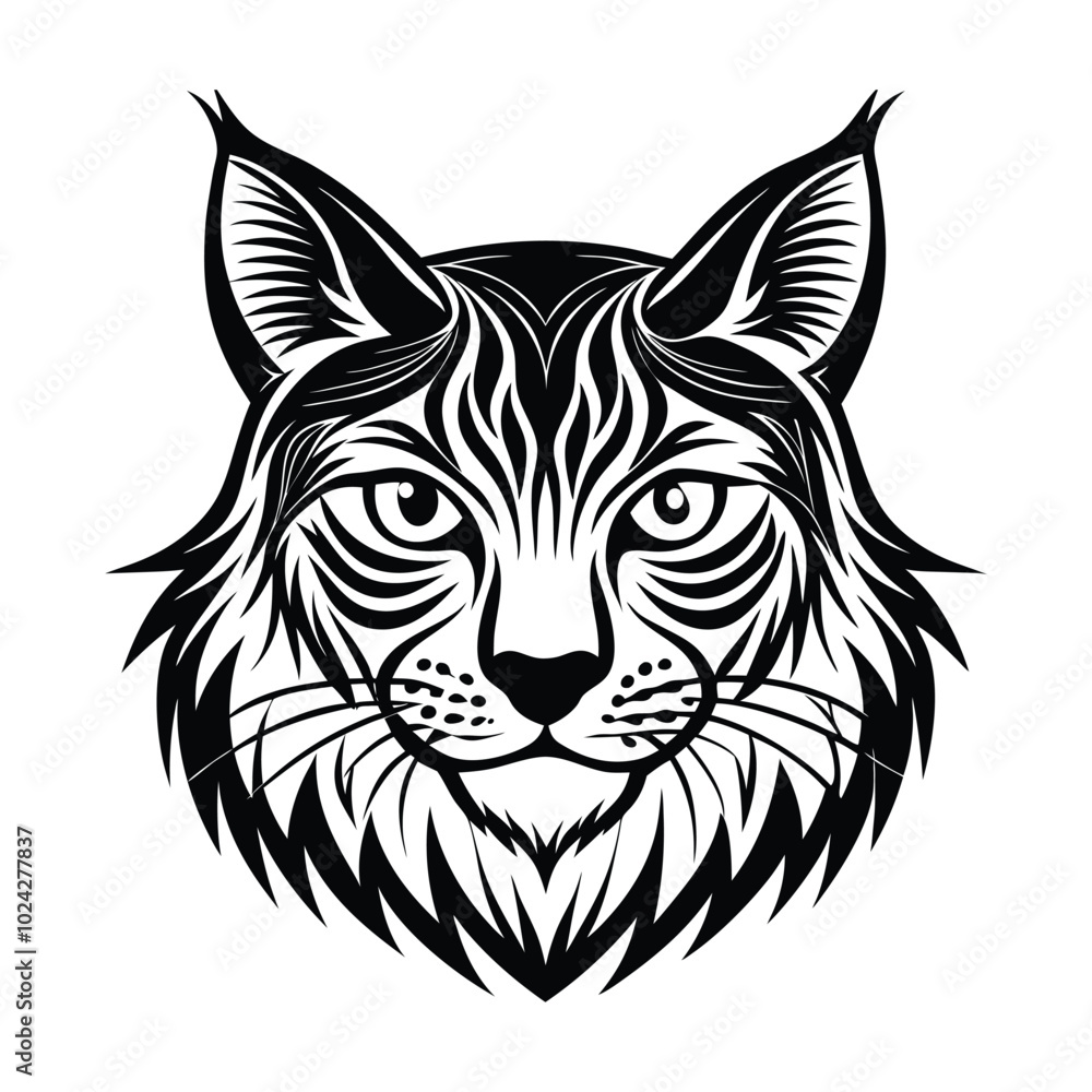 head of a tiger icon, Black and white vector graphic of a lynx on a solid white background head of a tiger icon, Black and white vector graphic of a lynx on a solid white background