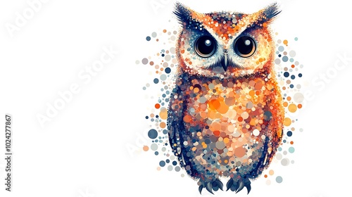 Abstract symmetrical owl design using only circles and triangles, with a focus on balance and clean shapes, set against a solid white background. Smooth curves, flat illustration style, hd quality,