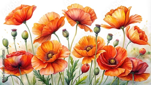 Wallpaper Mural watercolor poppy flowers Torontodigital.ca