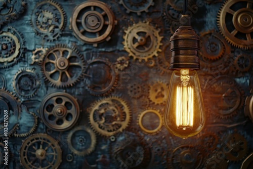 Glowing Bulb Against a Gear Background