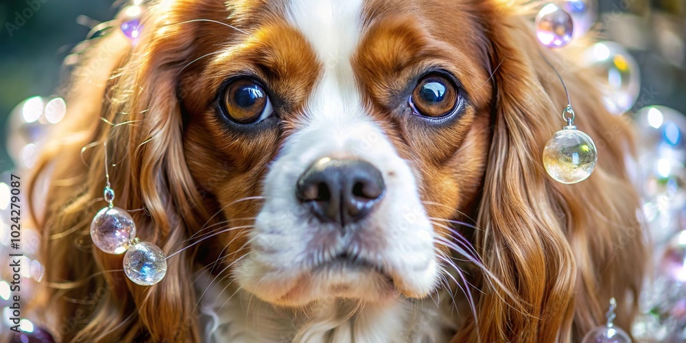 Naklejka premium Close-up of Cavalier spaniel with crystal healing properties