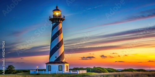 Close-up of Cape Hatteras Lighthouse lighting up the North Carolina coast