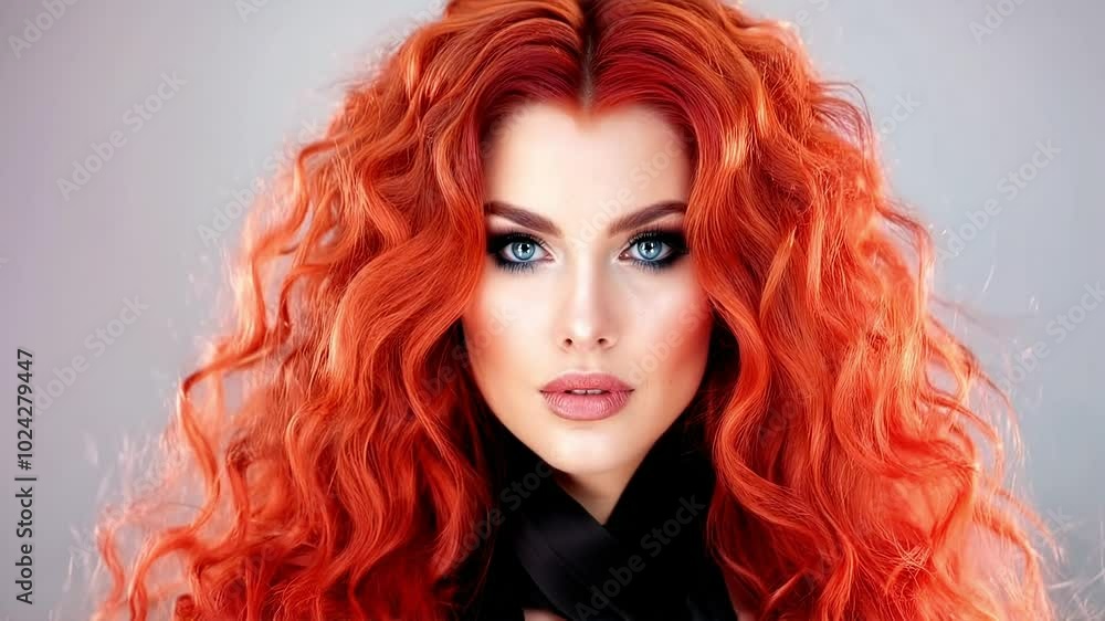 Redhead Woman with Long Curly Hair and Blue Eyes
Redhead Woman with Long Curly Hair and Blue Eyes