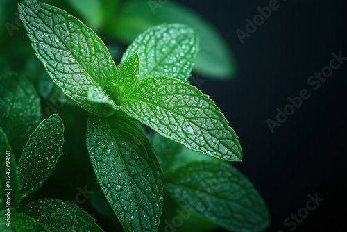 Fresh Mint Leaves on Black Background for Premium Packaging and Design Projects