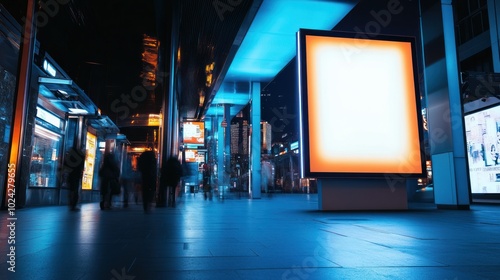 Cityscape at Night with Blank Billboard