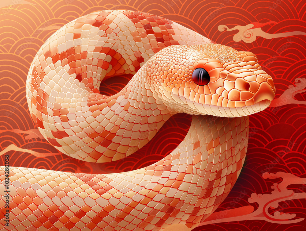 Fototapeta premium 2025 Year of Snake Calendar Cover Modern Design, Elegant form with dynamic wave, Chinese New Year Zodiac