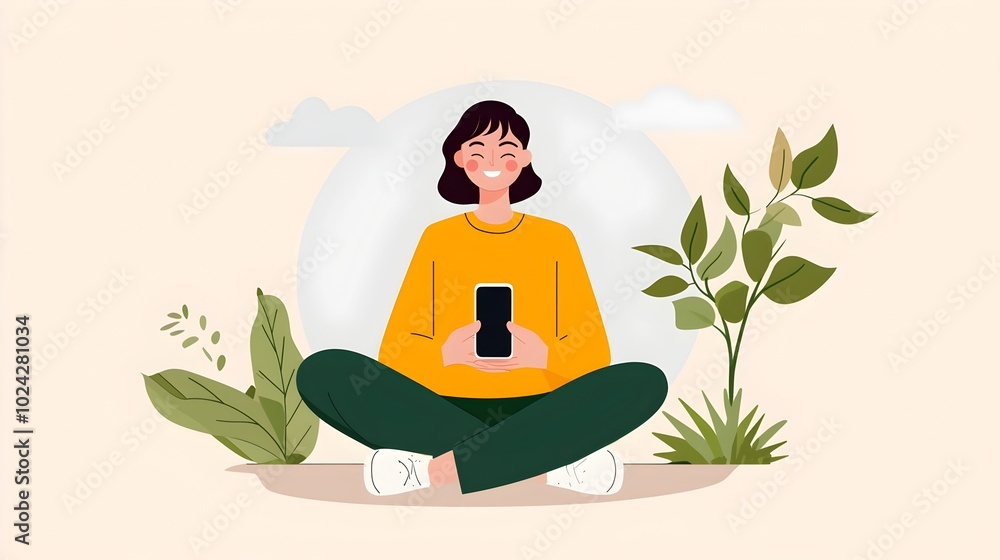 Digital Detox Moment Person Meditating in a Serene Minimalist Setting Disconnecting from Technology for Mindfulness and Wellness Flat Design Digital Detox Moment Person Meditating in a Serene Minimalist Setting Disconnecting from Technology for Mindfulness and Wellness Flat Design