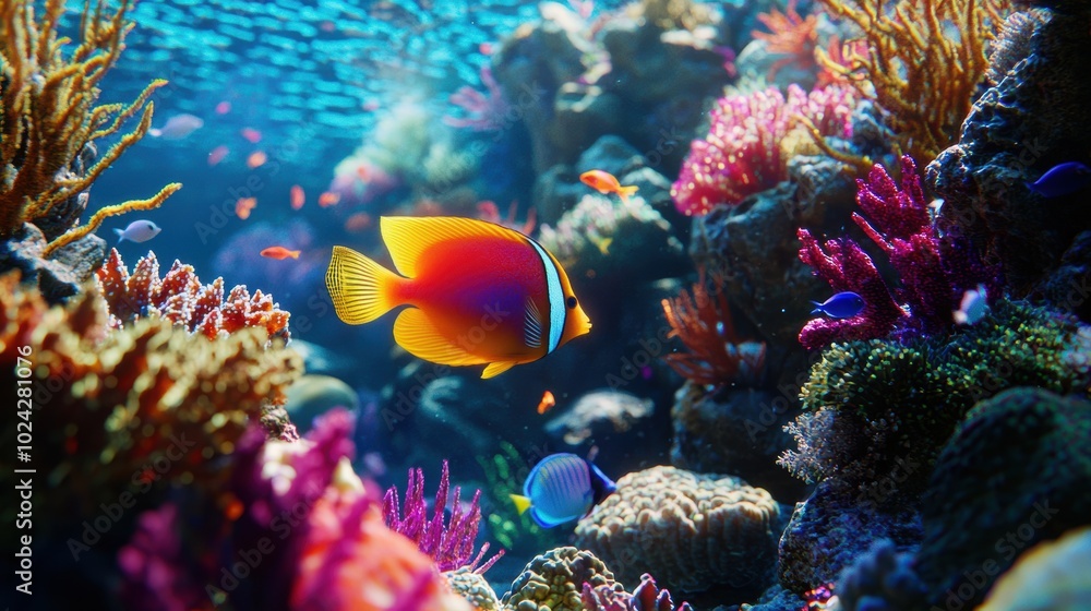 Fototapeta premium Colorful Fish Swimming Among Vibrant Coral Reef