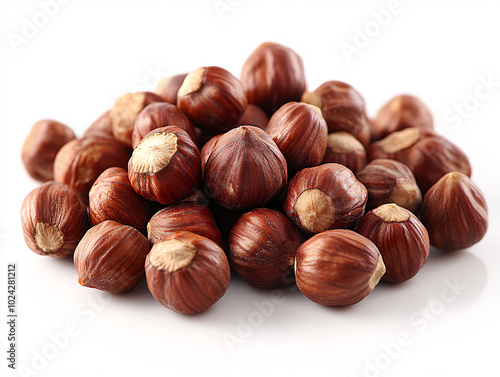 a close-up of several hazelnut kernels with their shells removed, placed on a green leaf.