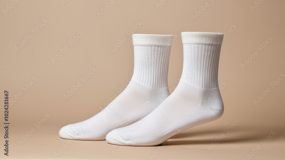 High-quality socks mockup displaying a folded pair with a basic, clean design. Perfect for apparel presentations or e-commerce product displays, ready for customization