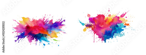 Bright colorful watercolor splash splatter stain brush strokes on white background. Modern vibrant aquarelle spot. Rainbow trendy isolated design on white. Element. Vector watercolor illustration.	art