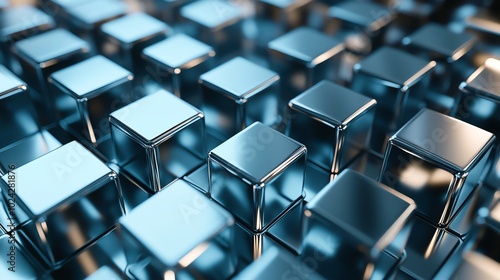 Abstract background of shiny blue metal cubes.