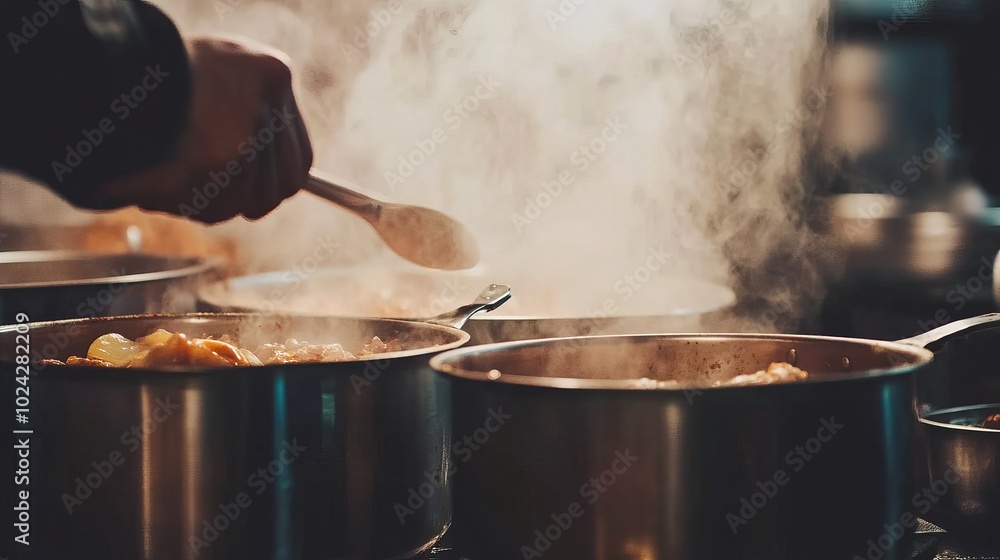 Home Cooked Dinner Being Served from Pot to Plate Home Cooked Dinner Being Served from Pot to Plate