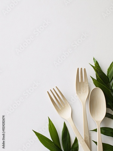 Sleek, eco-conscious cutlery arranged on a pristine white backdrop highlights contemporary design and sustainability.