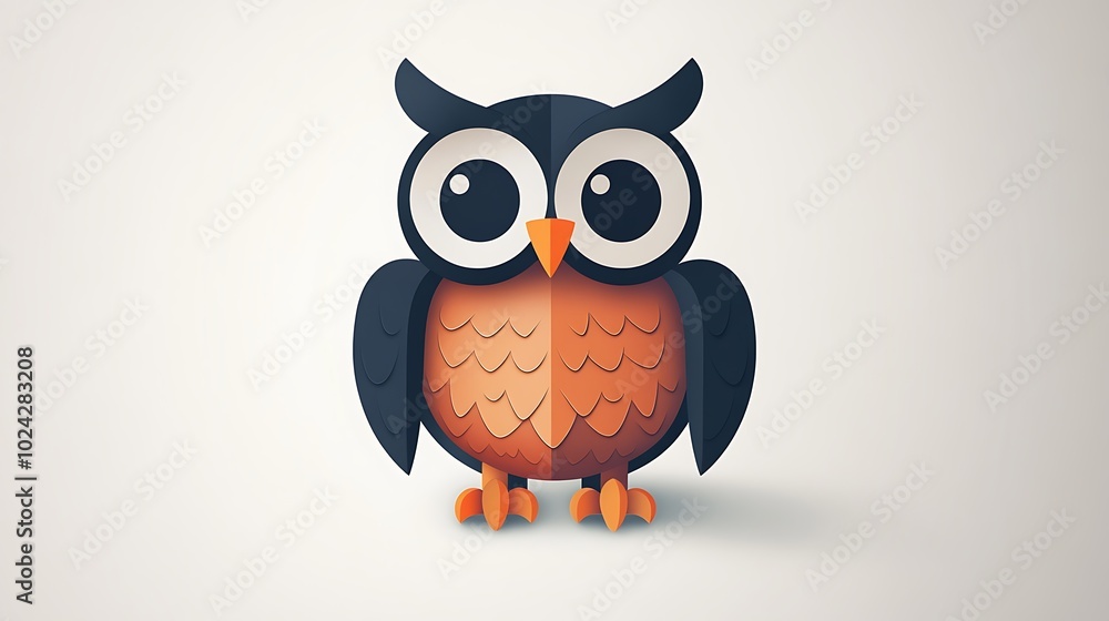 Minimalist owl illustration created using concentric circles for the head and body, with smooth, clean lines and no interior details, set against a plain white background. Flat colors, no shading, Minimalist owl illustration created using concentric circles for the head and body, with smooth, clean lines and no interior details, set against a plain white background. Flat colors, no shading,
