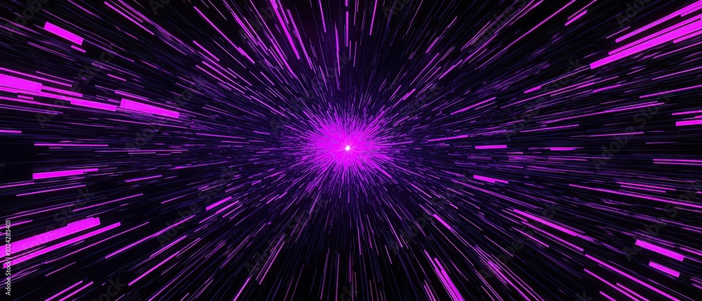 Abstract background with streaks of purple light emanating from a central point on a black background. Abstract background with streaks of purple light emanating from a central point on a black background.