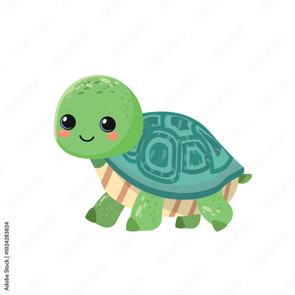 Fototapeta premium Turtle cute childish cartoon illustration. Vector clip art turtle isolated on white background Flat design element 