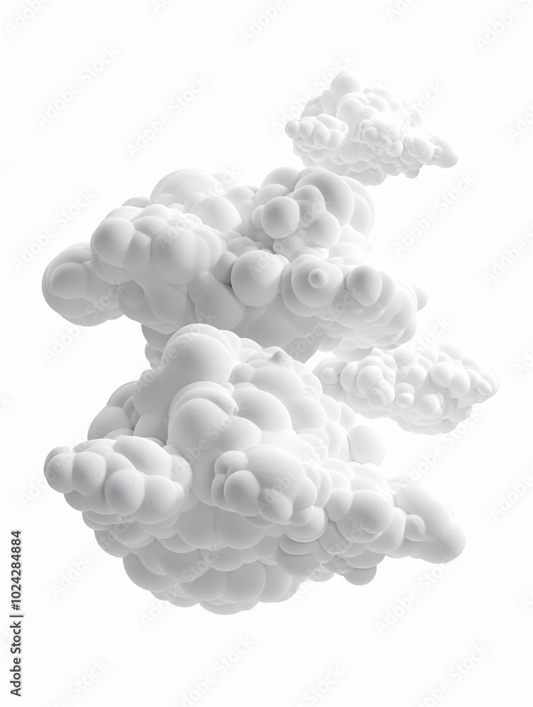 Fluffy 3D clouds in a white setting, featuring a soft round cartoon design and geometric shapes. Fluffy 3D clouds in a white setting, featuring a soft round cartoon design and geometric shapes.