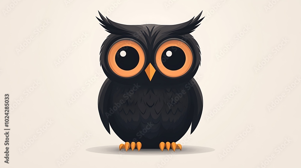 Minimalist owl illustration using circles for the head and body, ovals for the wings, and large circular eyes, set against a plain white background. Clean and smooth lines, no textures, flat colors, Minimalist owl illustration using circles for the head and body, ovals for the wings, and large circular eyes, set against a plain white background. Clean and smooth lines, no textures, flat colors,
