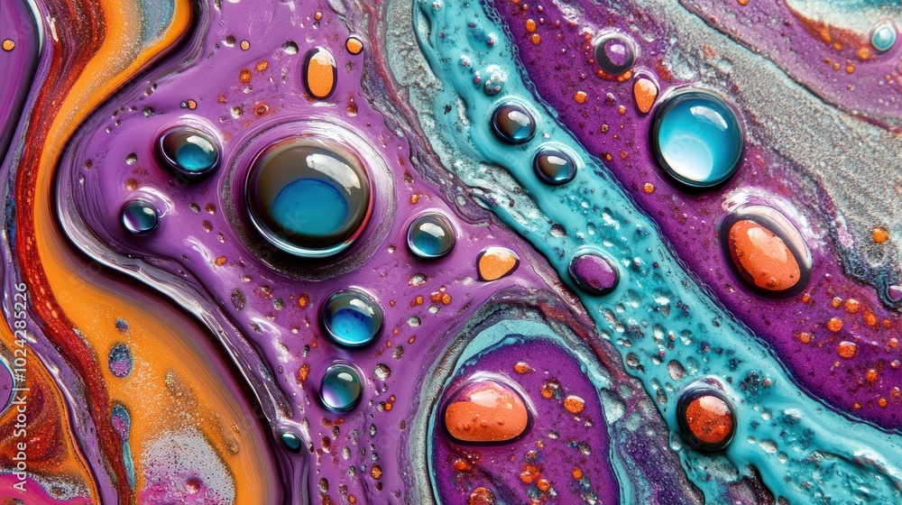 Vibrant macro of colorful oil water mixture Vibrant macro of colorful oil water mixture