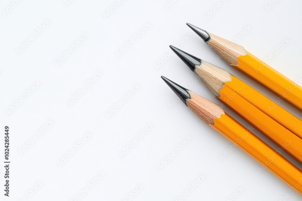 Sharpened yellow pencils in row on white background Sharpened yellow pencils in row on white background