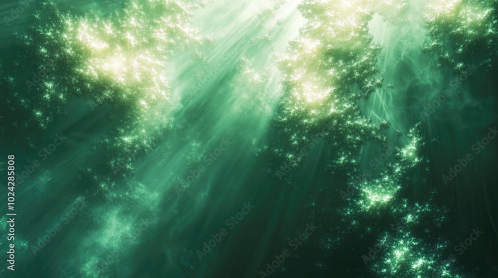 Abstract green fractal background featuring luminous rays of light Abstract green fractal background featuring luminous rays of light
