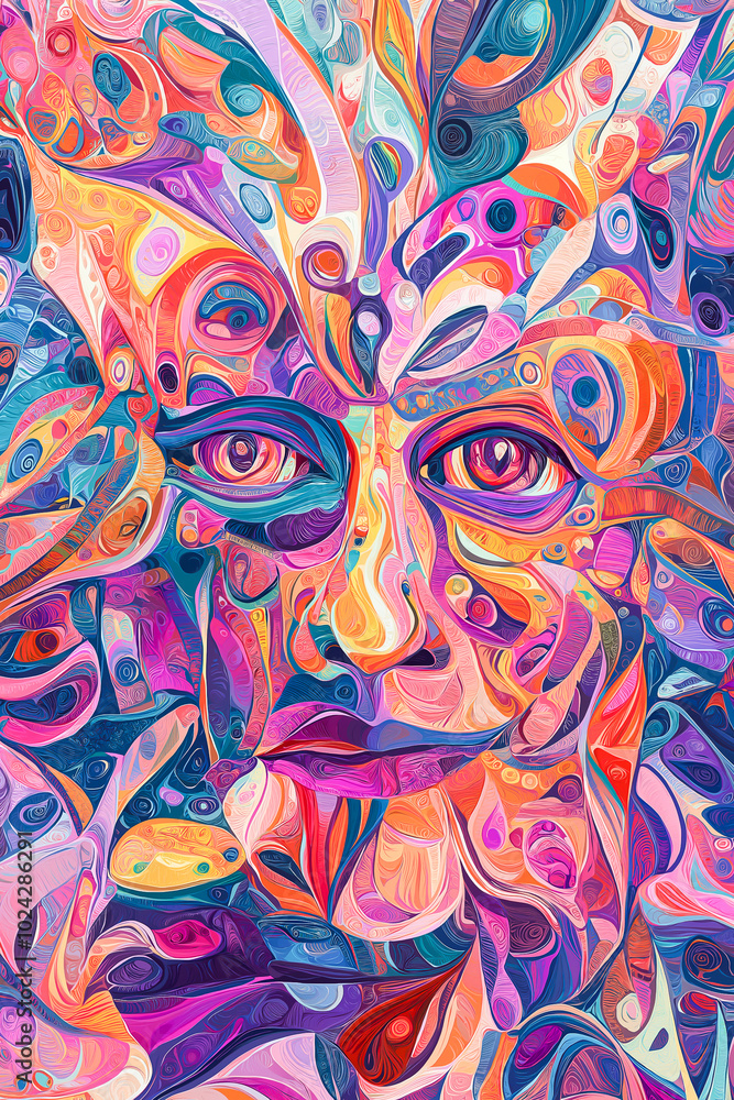 Abstract Face in Vibrant Colors - Oil Painting Abstract Face in Vibrant Colors - Oil Painting