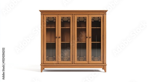 Wooden Cabinet with Glass Doors and Detailed Carvings