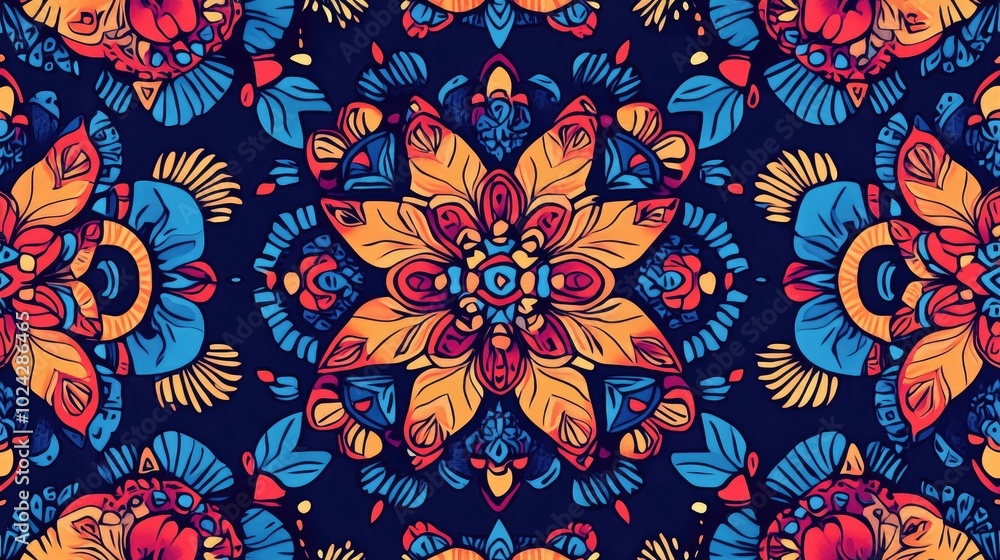 Abstract fantasy graphic background featuring a seamless floral geometric pattern Hand drawn fabric texture with tribal ethnic ornamentation in a doodle style illustration Abstract fantasy graphic background featuring a seamless floral geometric pattern Hand drawn fabric texture with tribal ethnic ornamentation in a doodle style illustration