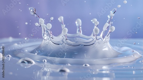 High-Speed Water Crown Splash with Reflective Surface on a Purple Background – Fluid and Motion Photography