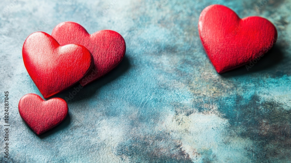 Obraz premium Colorful hearts on textured background expressing love affection