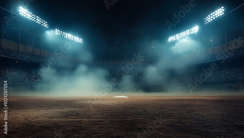 Empty baseball field at night