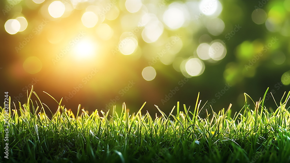 Fototapeta premium Bright sunlight shone through the trees and grass. 